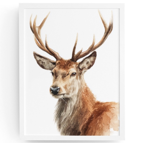 Watercolor Reindeer Portrait Wall Art Print, Unframed - Majestic Winter Elegance - Picture 1 of 6